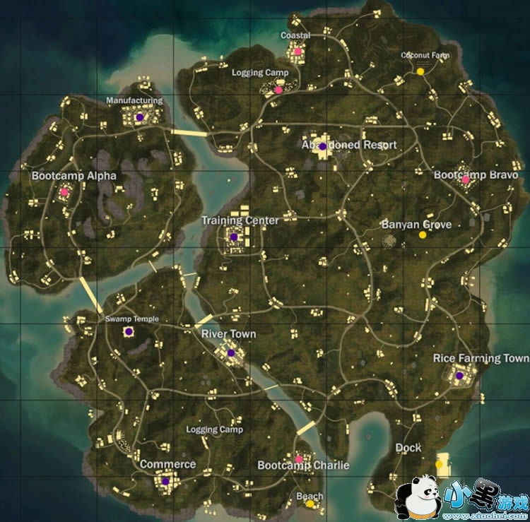《绝地求生》4x4小地图资源分布图 海岛地图资源点