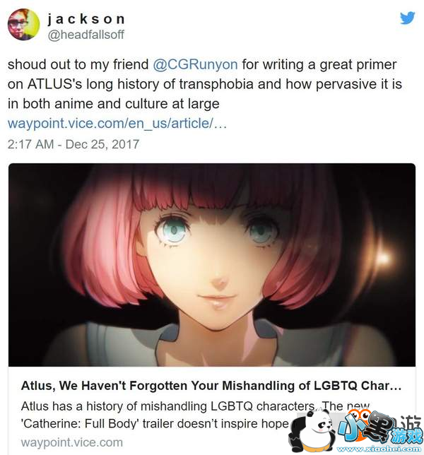 Atlus新作《凯瑟琳Full Body》遭女权抵制:歧视变性人